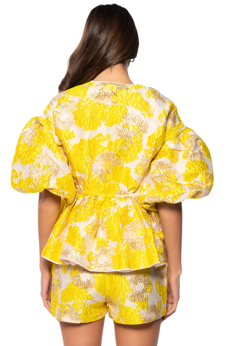FIELD OF ROSES SHORT SLEEVE BROCADE BLOUSE
