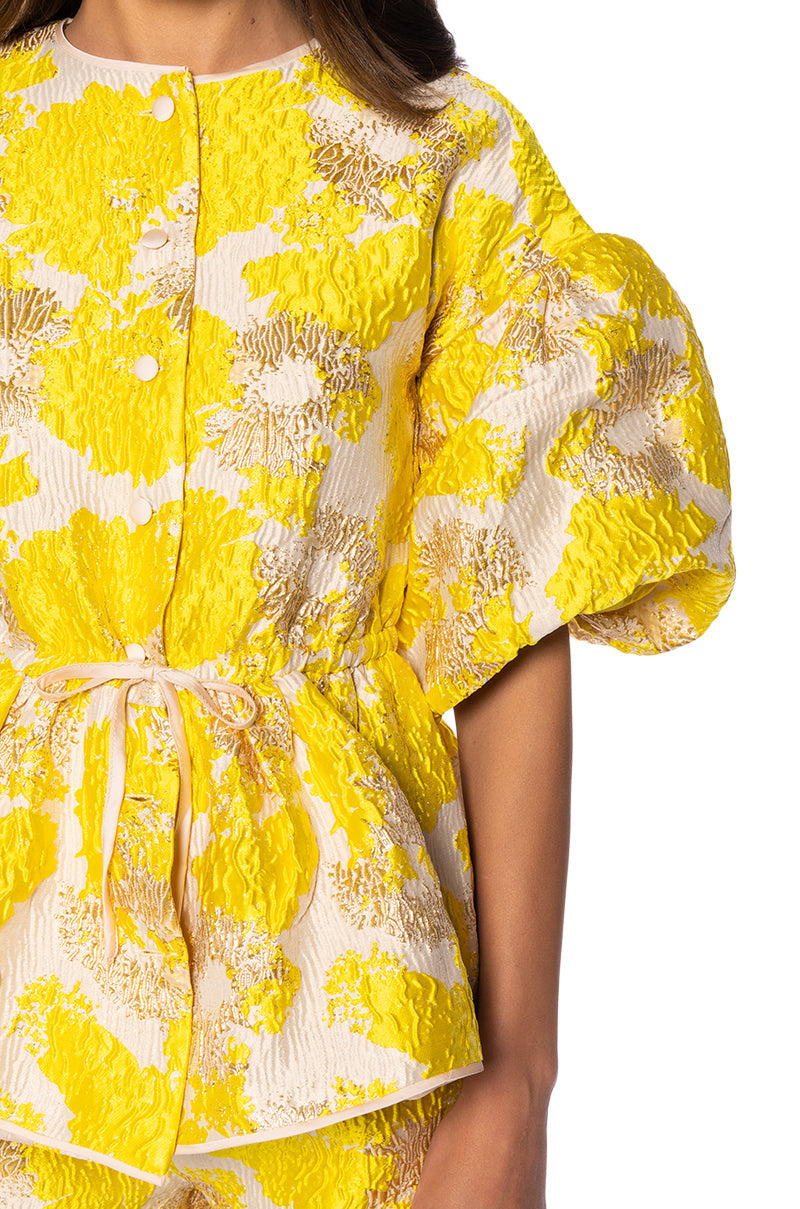 FIELD OF ROSES SHORT SLEEVE BROCADE BLOUSE