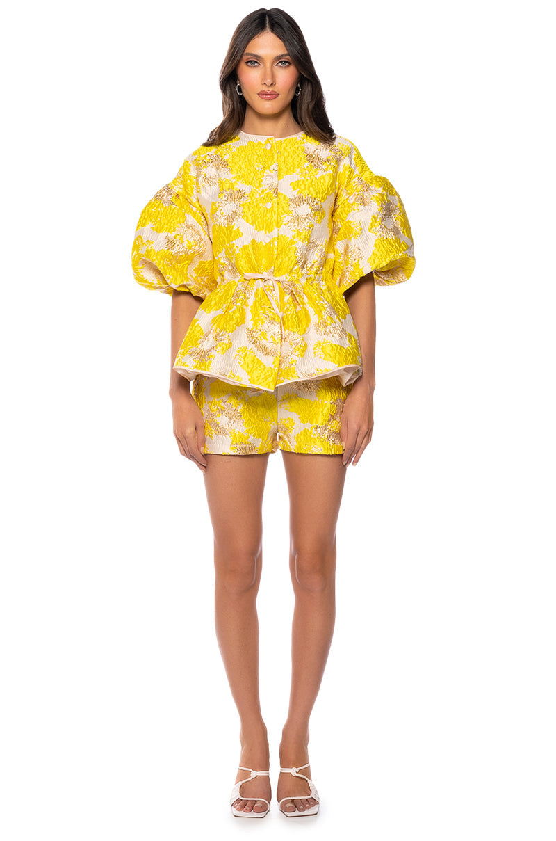 FIELD OF ROSES SHORT SLEEVE BROCADE BLOUSE