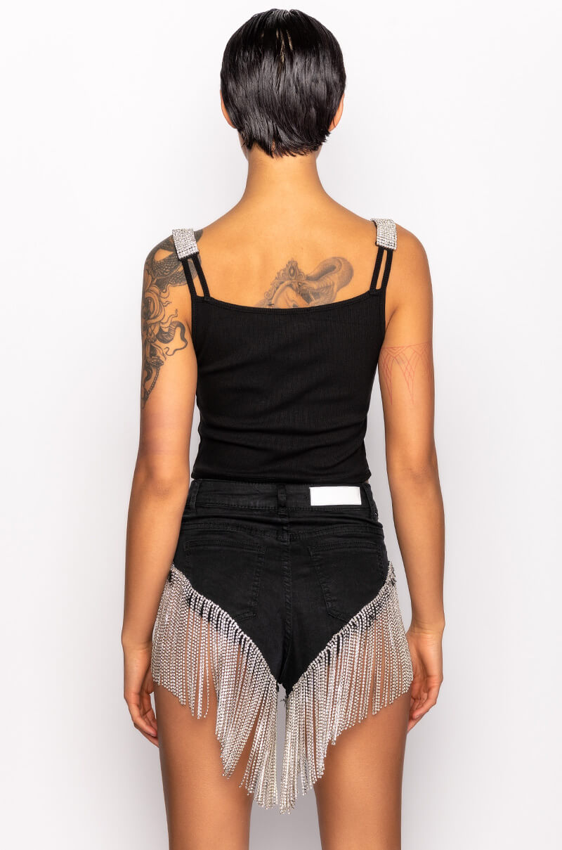 FINER THINGS RHINESTONE STRAP RIBBED TANK