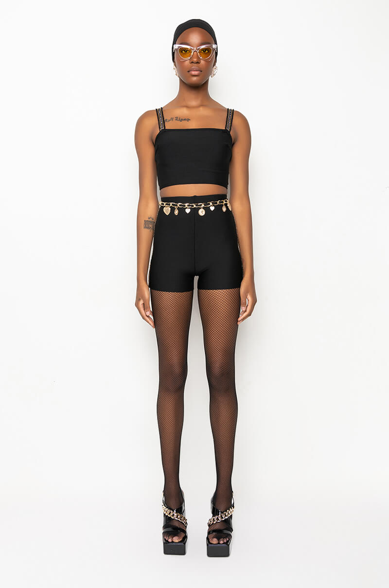 FIRST PLACE RHINESTONE TRIM BANDAGE CROP TOP