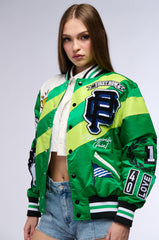 FIRST ROW SEAT COLOR BLOCK BOMBER JACKET IN GREEN