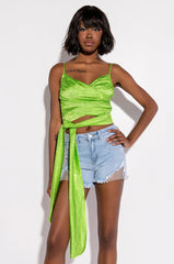 FIVE O'CLOCK SOMEWHERE SLEEVELESS RHINESTONE SATIN BLOUSE