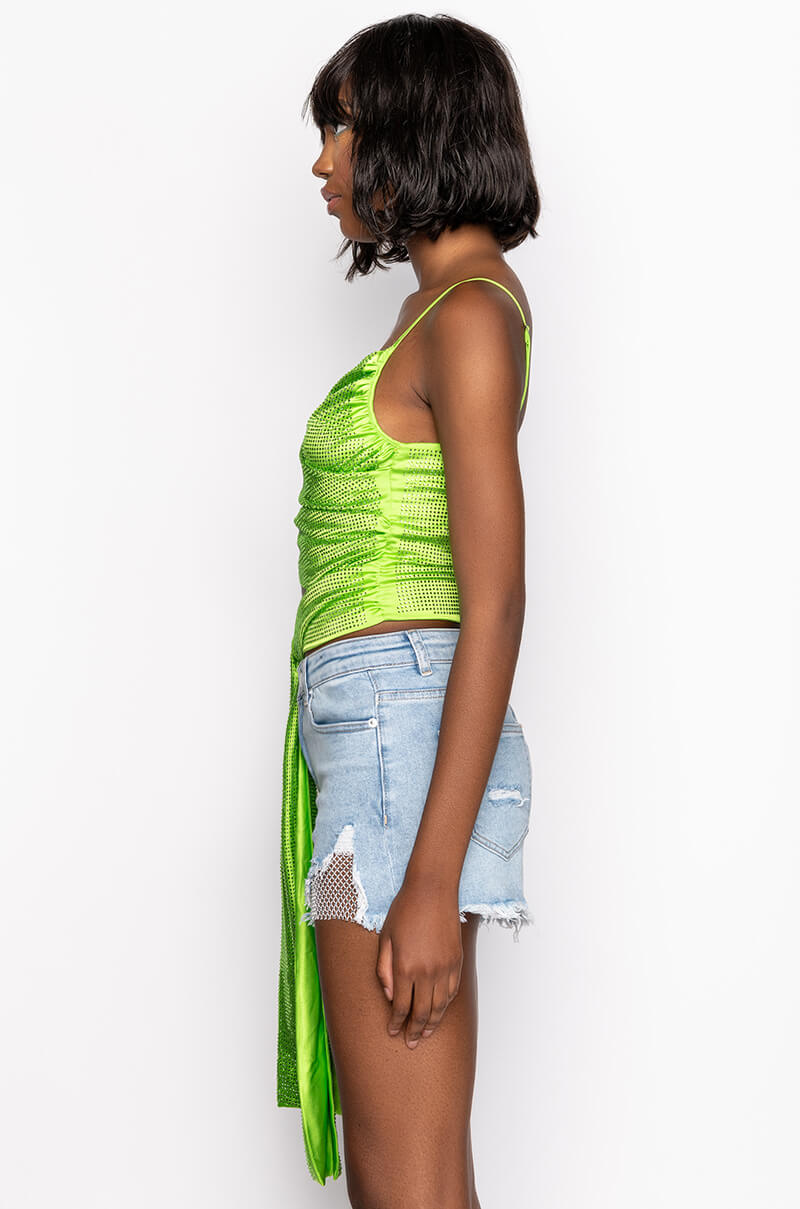 FIVE O'CLOCK SOMEWHERE SLEEVELESS RHINESTONE SATIN BLOUSE