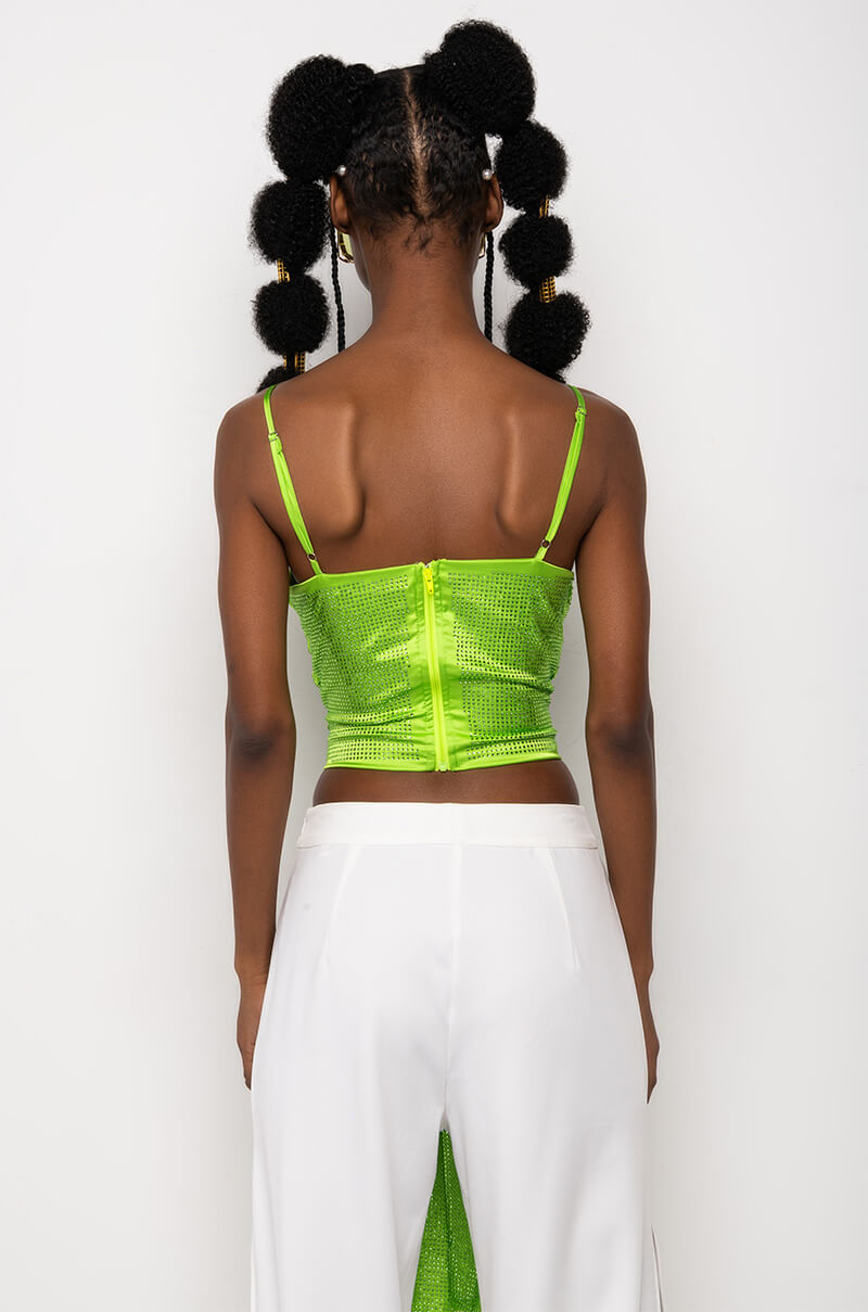 FIVE O'CLOCK SOMEWHERE SLEEVELESS RHINESTONE SATIN BLOUSE