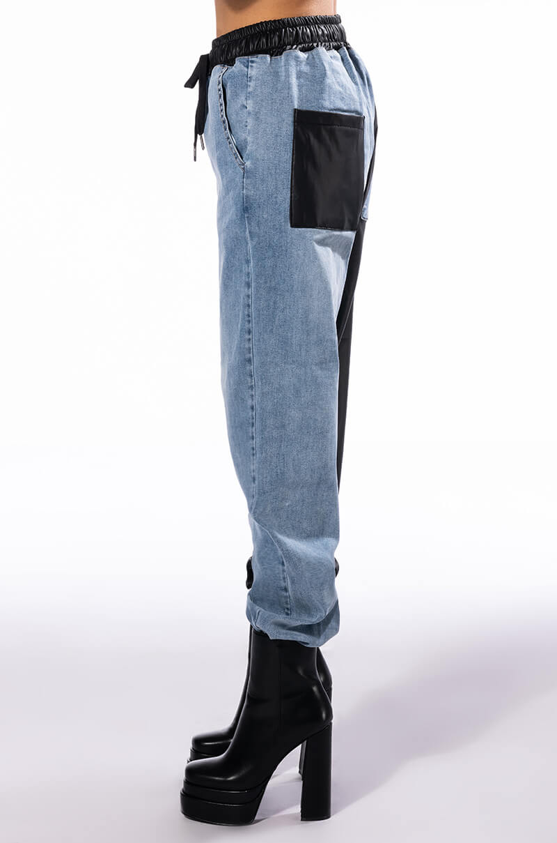 FLEX FIT EXTREME STRETCH HALF AND HALF FAUX LEATHER JOGGER