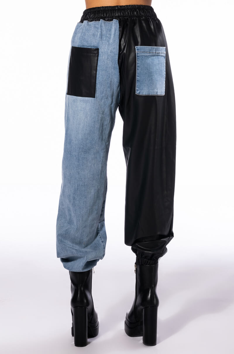 FLEX FIT EXTREME STRETCH HALF AND HALF FAUX LEATHER JOGGER