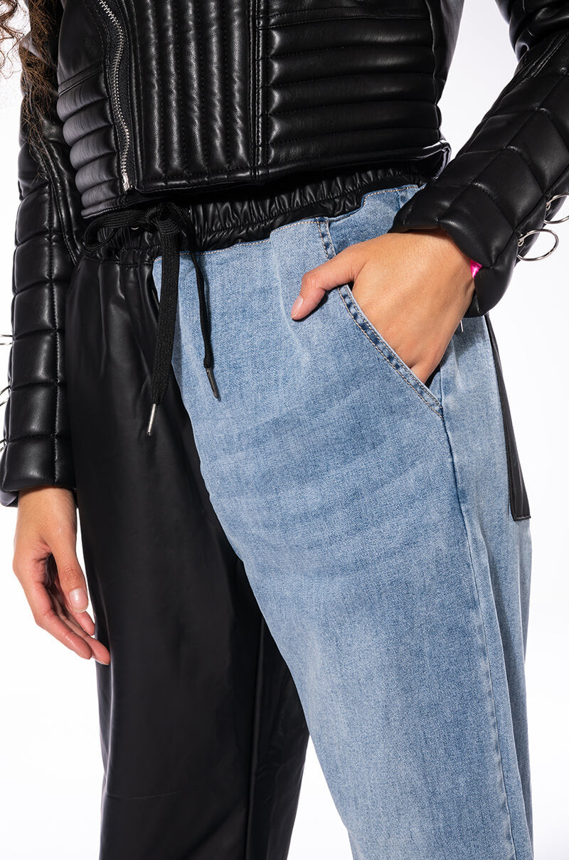 FLEX FIT EXTREME STRETCH HALF AND HALF FAUX LEATHER JOGGER