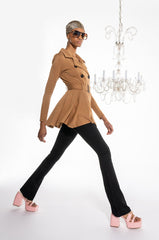 STRETCHY PEPLUM TRENCH JACKET IN SCUBA