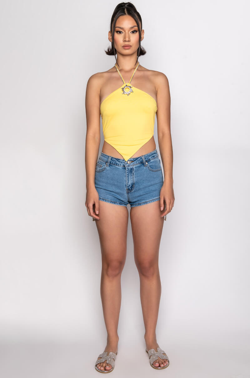 FLORENCE RHINESTONE CUT OUT DENIM SHORT
