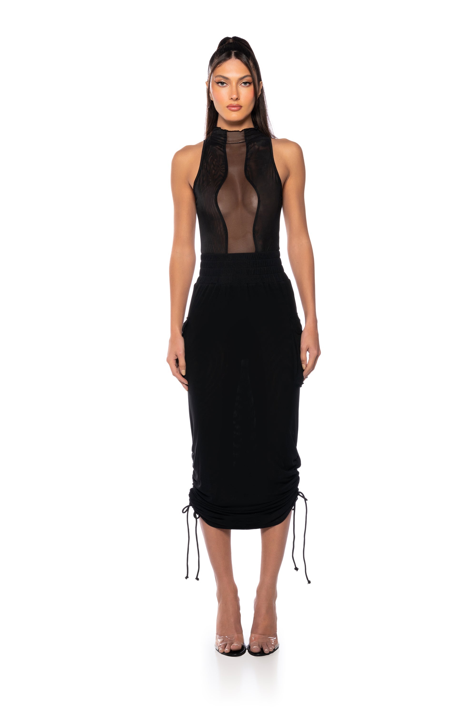 FOLLOW ME ADJUSTABLE DOUBLE MESH CARGO SKIRT