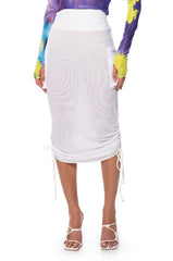 FOLLOW ME ADJUSTABLE DOUBLE MESH CARGO SKIRT IN WHITE