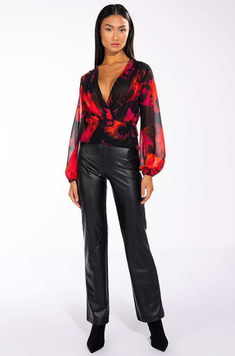 FOR THE THRILL OF IT LONG SLEEVE VNECK SURPLICE BLOUSE