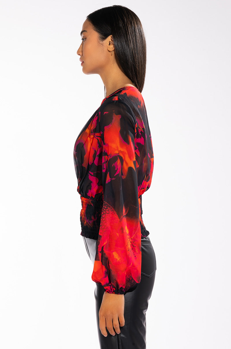 FOR THE THRILL OF IT LONG SLEEVE VNECK SURPLICE BLOUSE