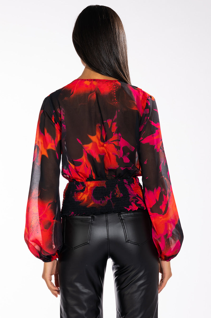 FOR THE THRILL OF IT LONG SLEEVE VNECK SURPLICE BLOUSE