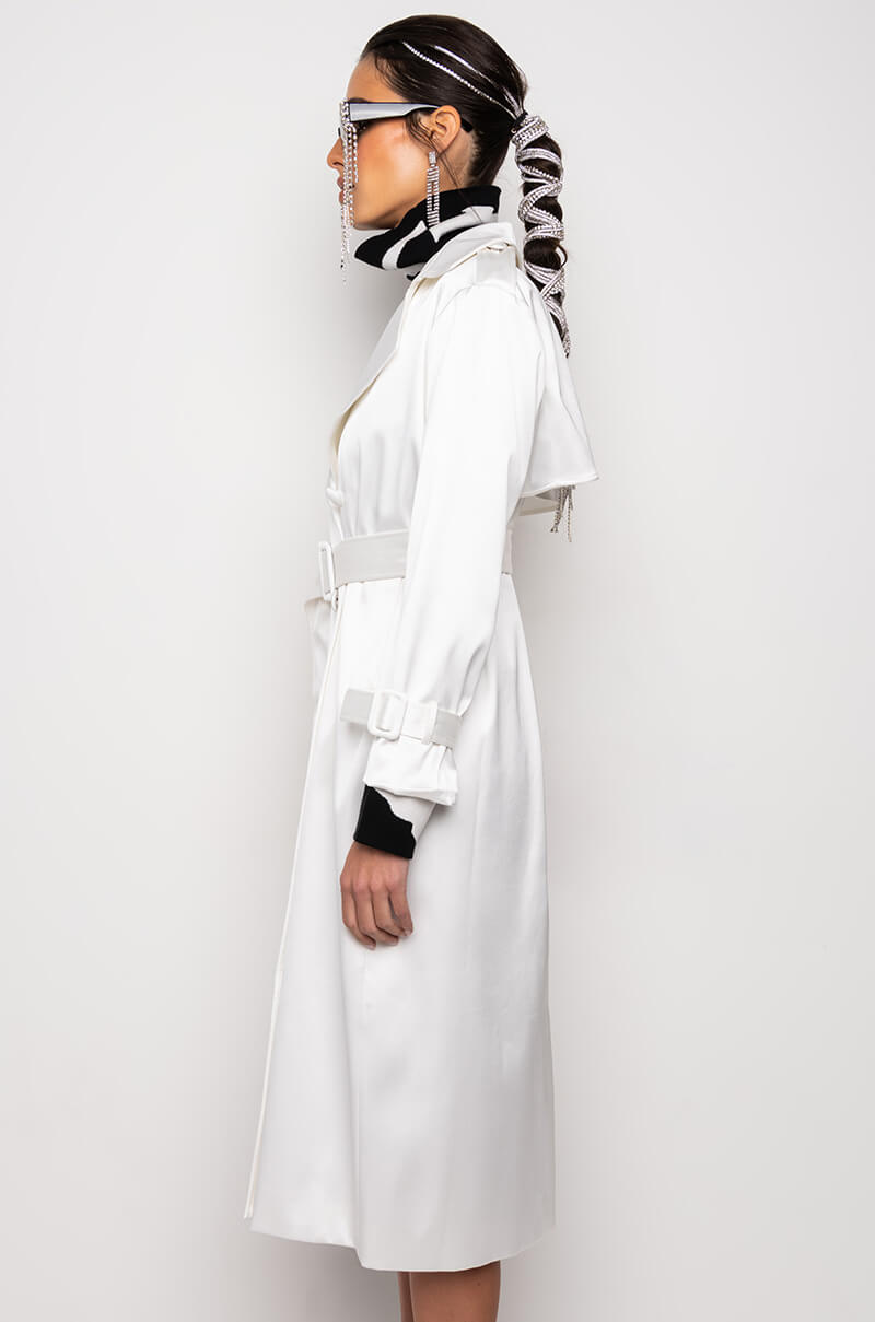 FOXY WHITE SATIN TRENCH