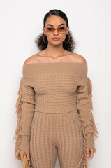 FREAKY FRIDAY LONG SLEEVE FRINGE OFF THE SHOULDER CROP TOP