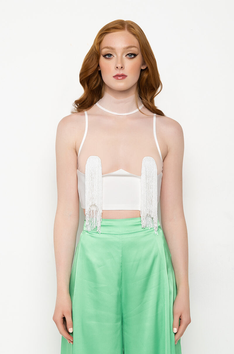 FREE THE TASSEL CROPPED MOCK NECK TANK