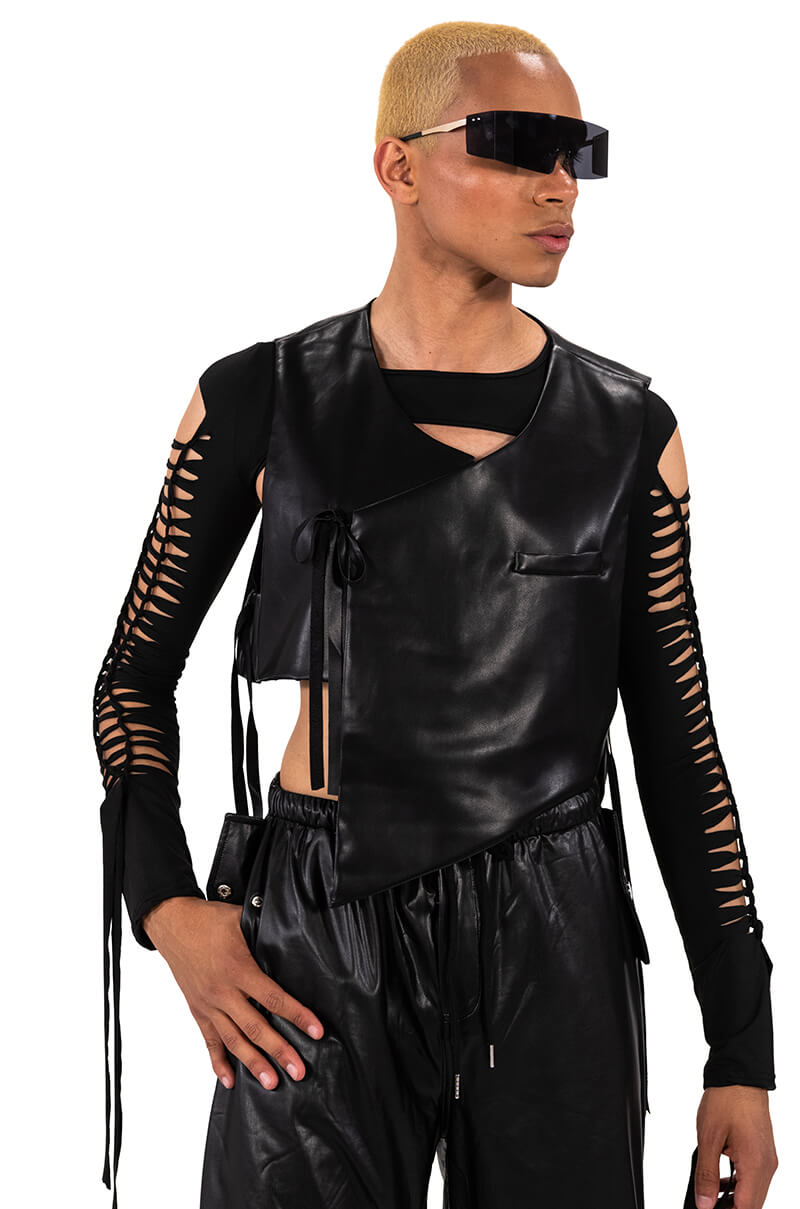 BIA CROPPED ASYMMETRICAL FAUX LEATHER VEST