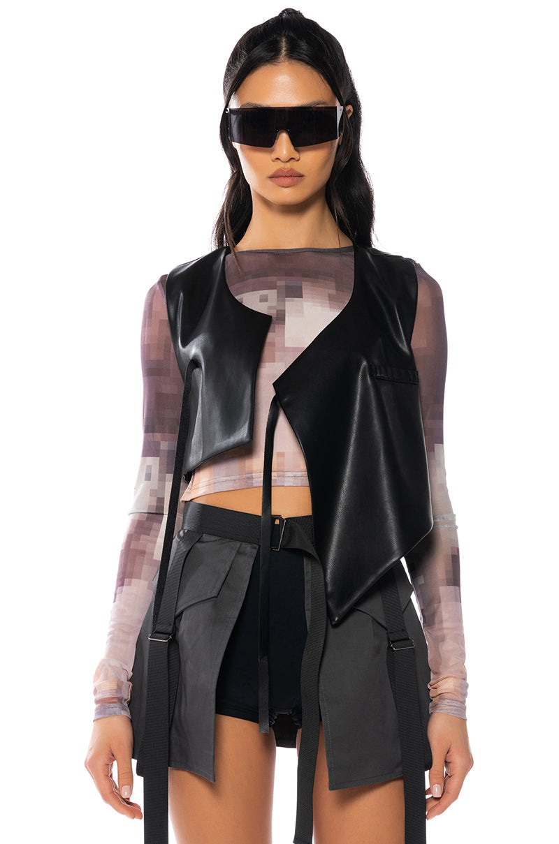 BIA CROPPED ASYMMETRICAL FAUX LEATHER VEST