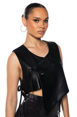 BIA CROPPED ASYMMETRICAL FAUX LEATHER VEST