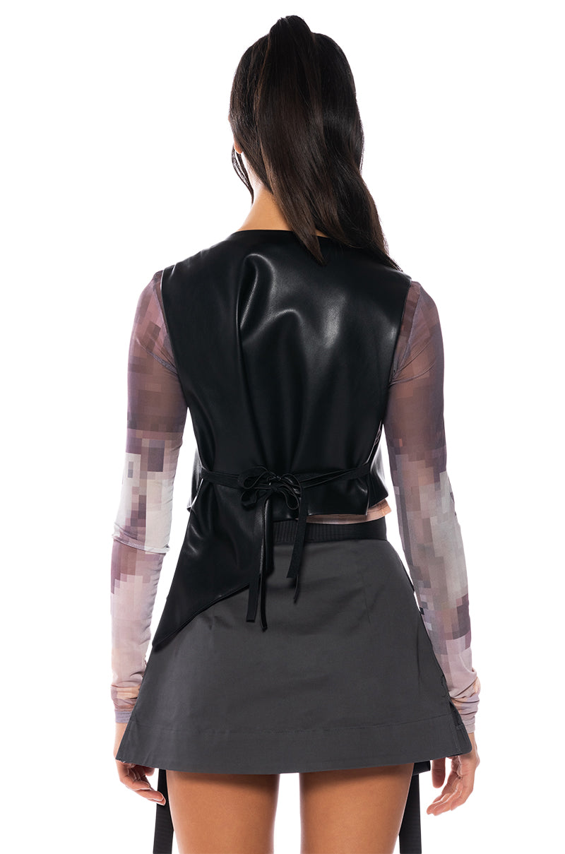 BIA CROPPED ASYMMETRICAL FAUX LEATHER VEST