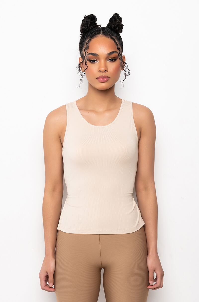 FRESH PERSPECTIVE TIE BACK RIBBED TANK