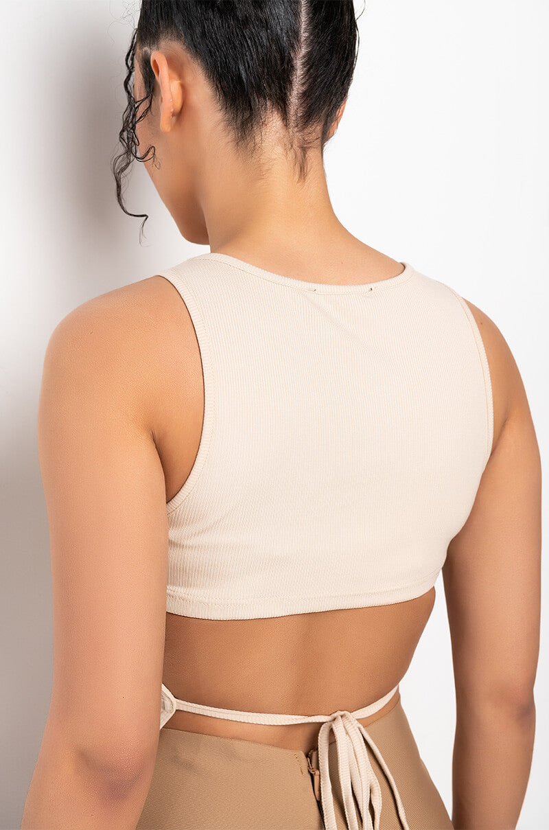 FRESH PERSPECTIVE TIE BACK RIBBED TANK