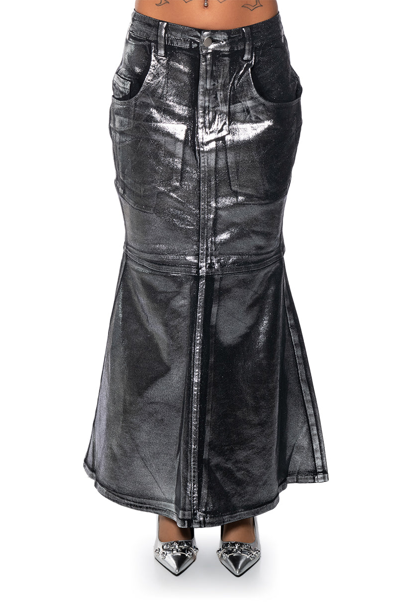 FREYA COATED DENIM MAXI SKIRT