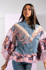 FRINGE EMBELLISHED DENIM JACKET