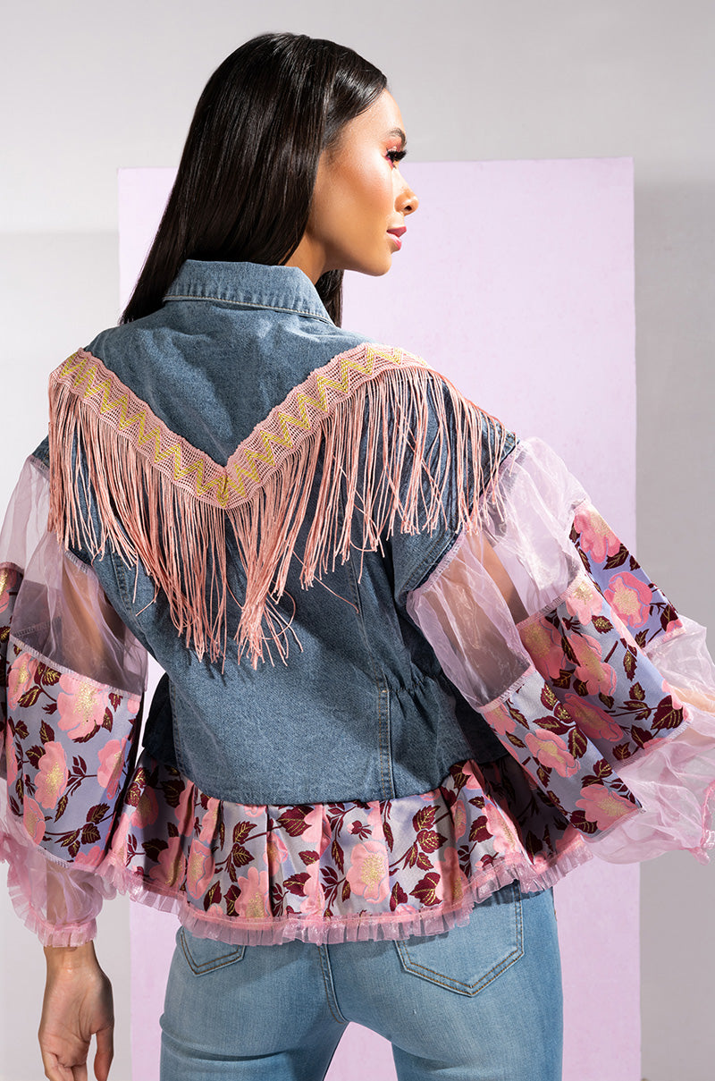 FRINGE EMBELLISHED DENIM JACKET