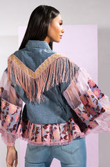 FRINGE EMBELLISHED DENIM JACKET