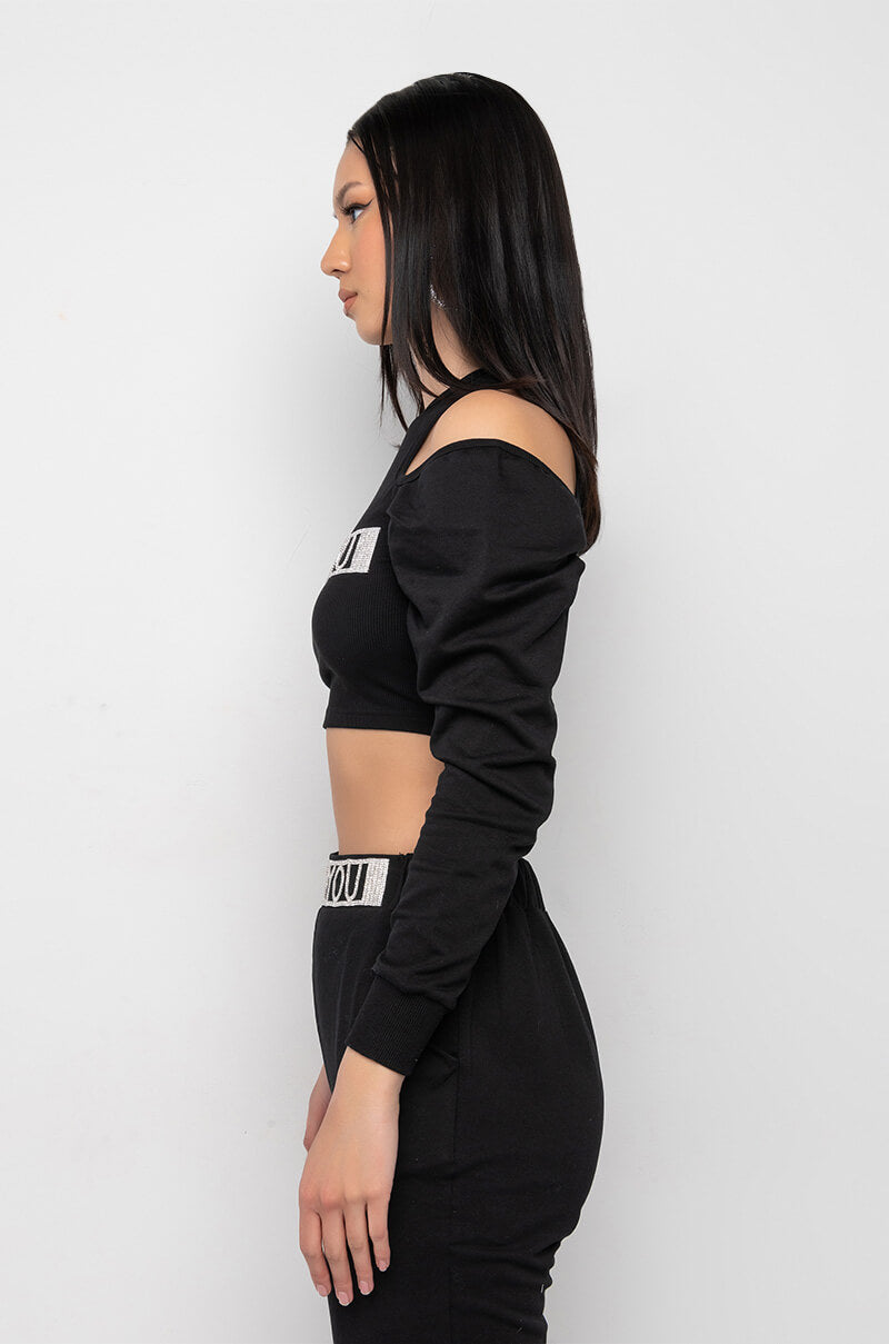 FU VERY MUCH COLD SHOULDER SWEATSHIRT
