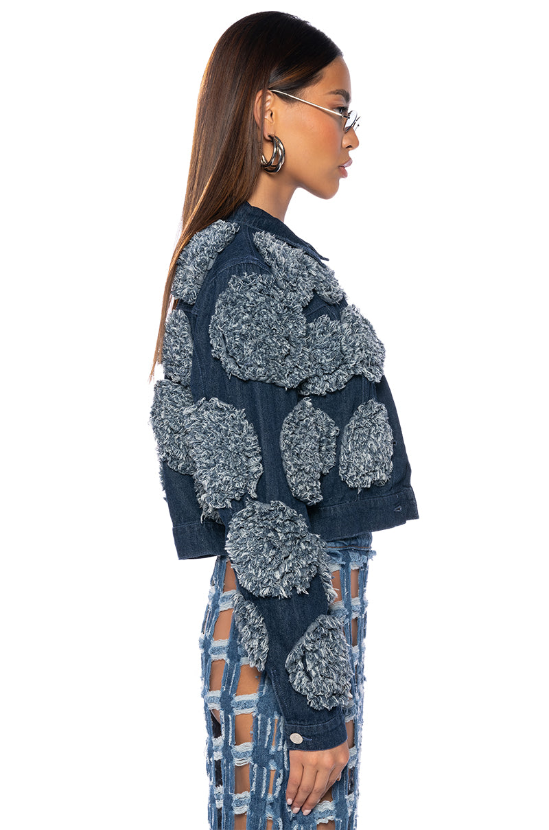 FULL TIME LOVER DENIM JACKET WITH APPLIQUE