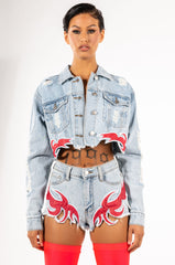 GAME ON HIGH EMBROIDERED DENIM JACKET