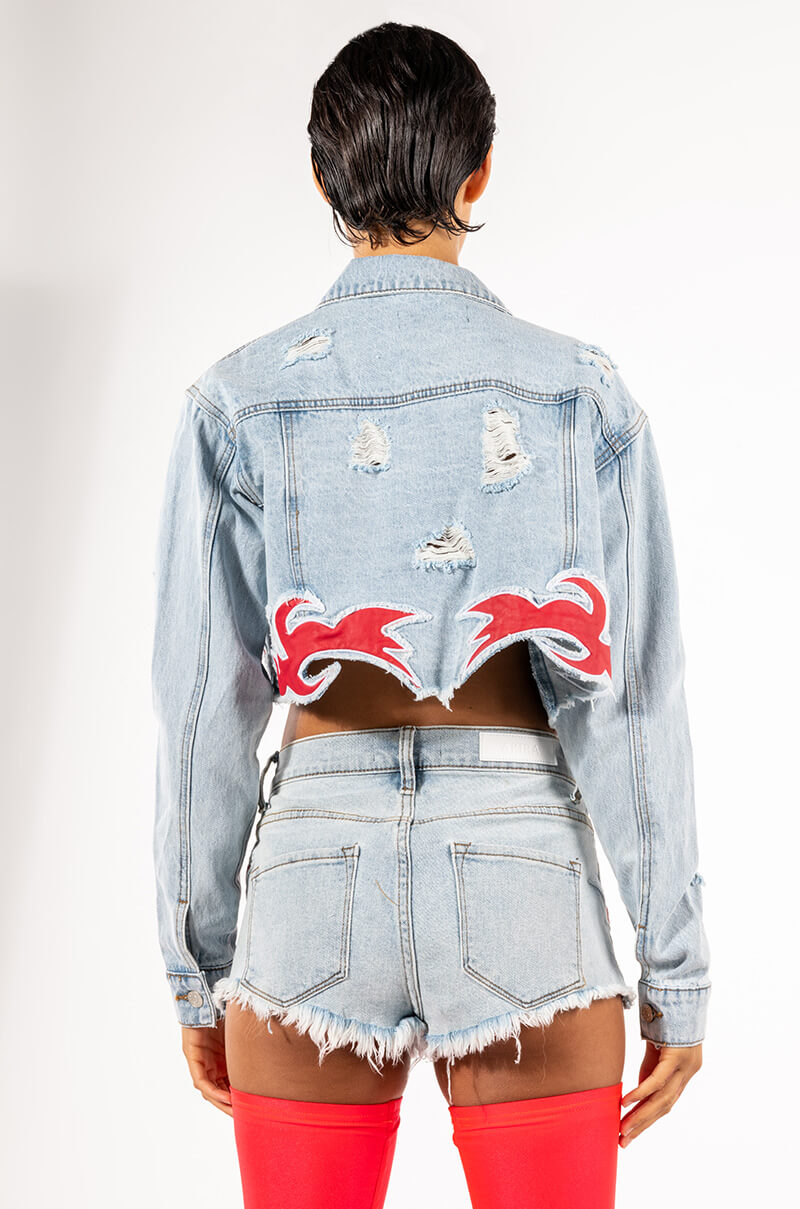 GAME ON HIGH EMBROIDERED DENIM JACKET