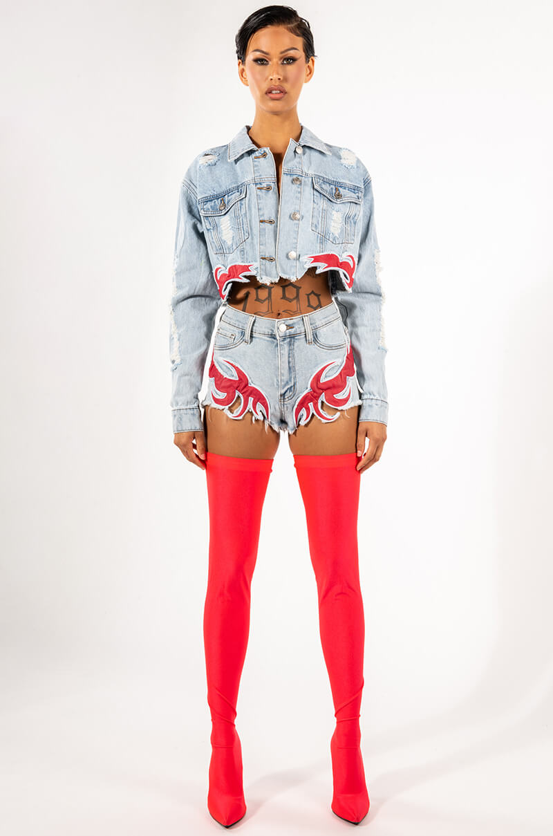 GAME ON HIGH EMBROIDERED DENIM JACKET