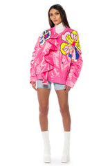 TENTENDO NYLON BOMBER WITH SEQUIN FLOWERS