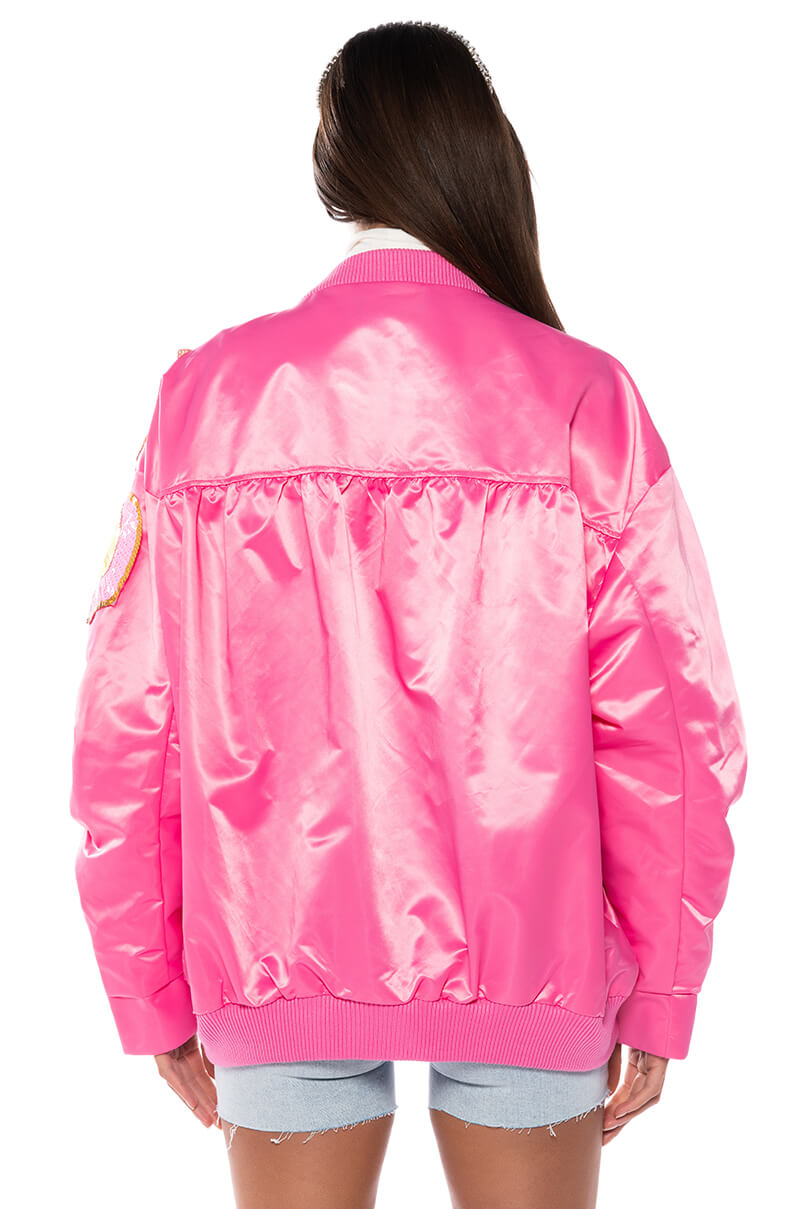 TENTENDO NYLON BOMBER WITH SEQUIN FLOWERS