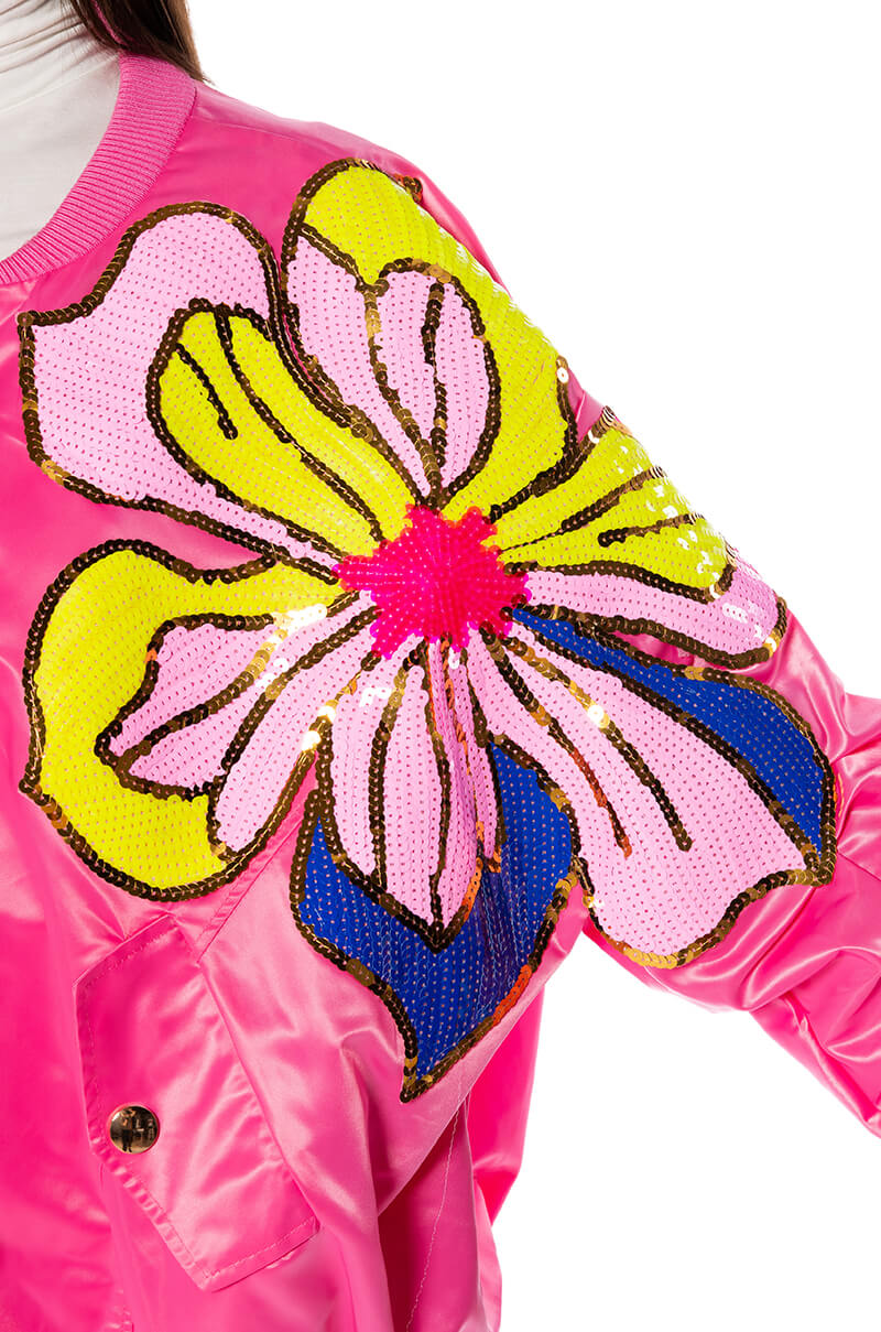 TENTENDO NYLON BOMBER WITH SEQUIN FLOWERS