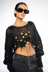 GARDEN OF EDEN COLLARED CROCHET SWEATER