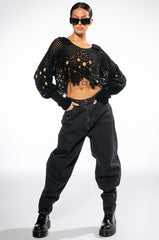 GARDEN OF EDEN COLLARED CROCHET SWEATER