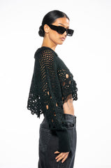 GARDEN OF EDEN COLLARED CROCHET SWEATER