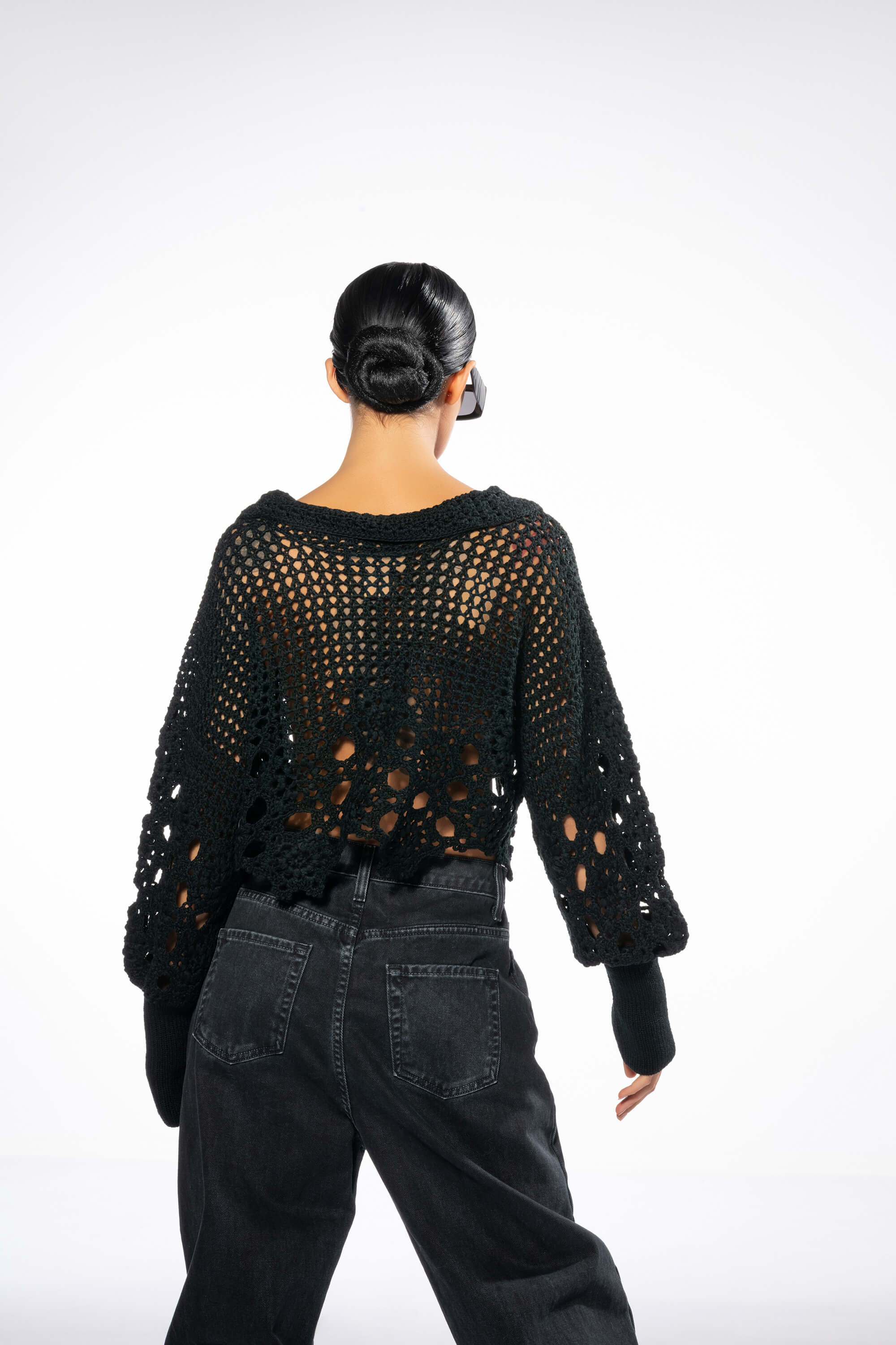GARDEN OF EDEN COLLARED CROCHET SWEATER