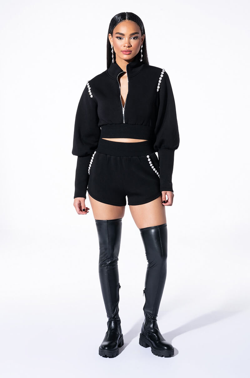 GEMINI PEARL DETAIL FRONT ZIP SCUBA SWEATSHIRT