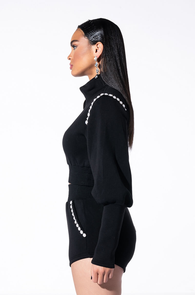 GEMINI PEARL DETAIL FRONT ZIP SCUBA SWEATSHIRT
