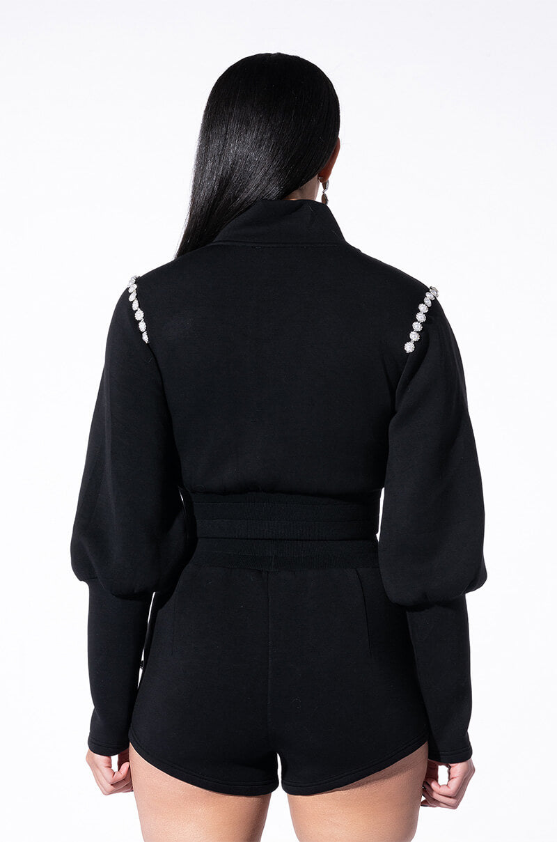 GEMINI PEARL DETAIL FRONT ZIP SCUBA SWEATSHIRT