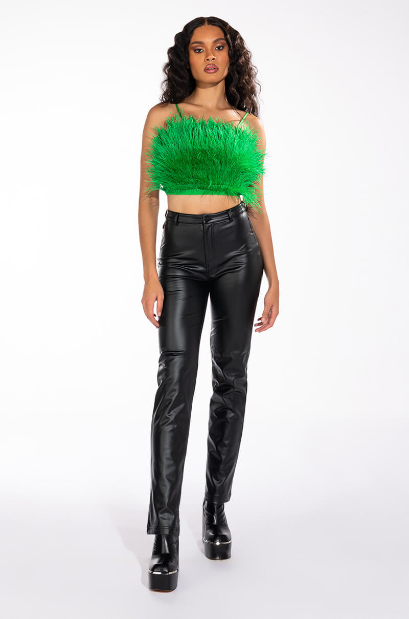 GENUINE OSTRICH FEATHER SLEEVELESS CROPPED BLOUSE