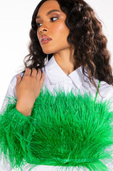 GENUINE OSTRICH FEATHER SLEEVELESS CROPPED BLOUSE
