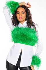 GENUINE OSTRICH FEATHER SLEEVELESS CROPPED BLOUSE